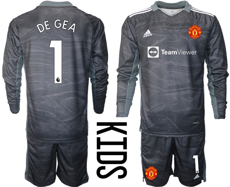Youth 2021-2022 Club Manchester United black long sleeve goalkeeper #1 Soccer Jersey